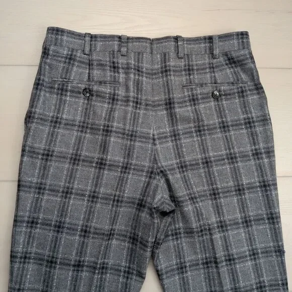 SuitSupply Brescia Dress Pants‎ Mens 32x28 Wool Cashmere Mohair Gray Plaid